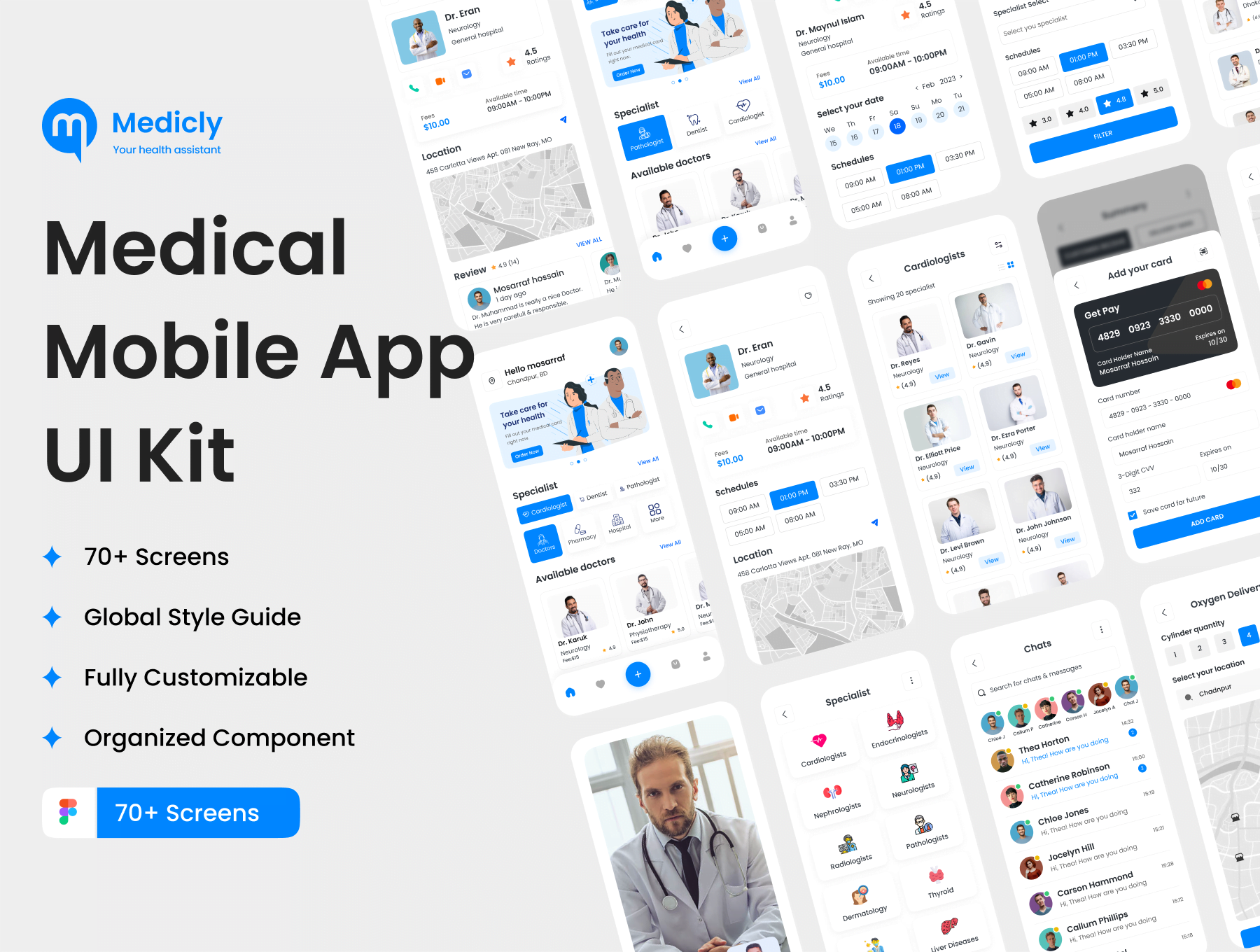 Medicly-医疗应用UI工具包 Medicly-Medical App UI Kit sketch, android, figma格式-UI/UX-到位啦UI